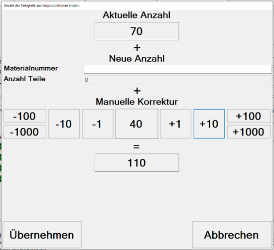 Anzahl Fertigteile Vorproduktion ändern