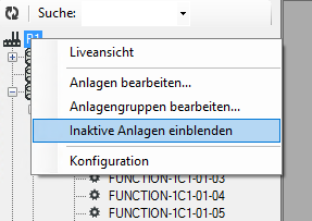Funktion Inaktive Anlagen einblenden Funktion Inaktive Anlagen einblenden